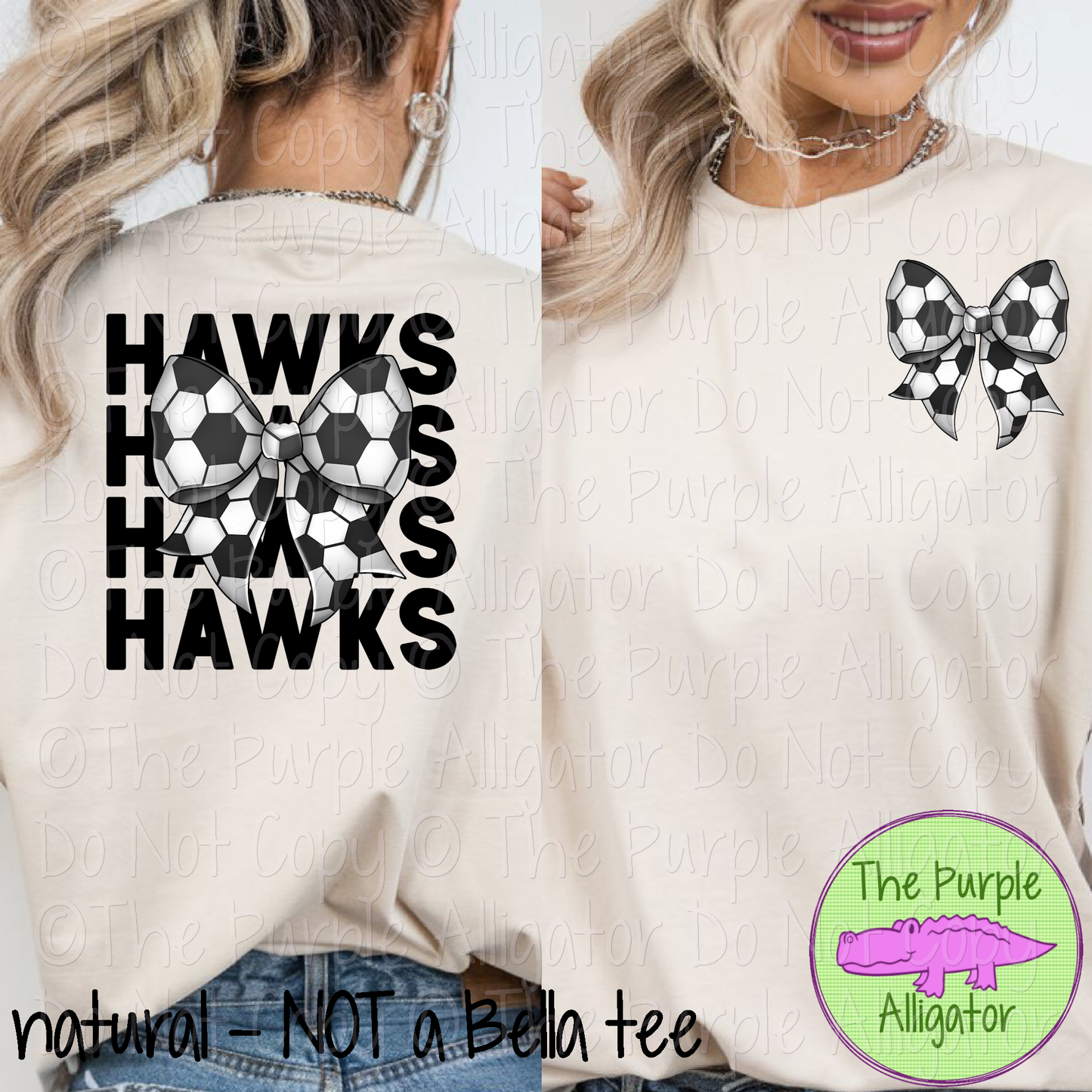 Hawks Stack Soccer Bow Front/Back Mascot School Spirit Wear Team Gear - CHOOSE YOUR TEXT COLOR - 0525 (d2f TPA)