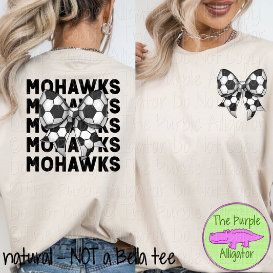 Mohawks Stack Soccer Bow Front/Back Mascot School Spirit Wear Team Gear - CHOOSE YOUR TEXT COLOR - 0525 (d2f TPA)