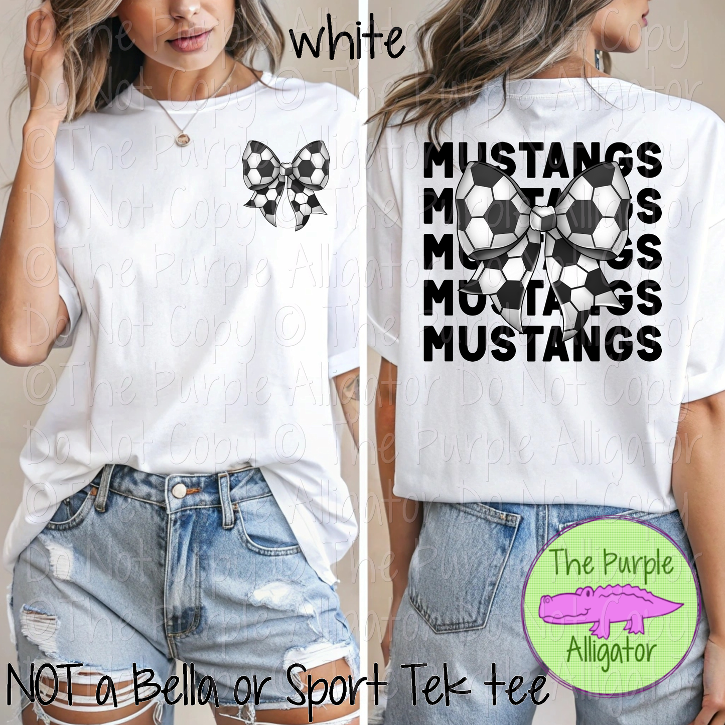Mustangs Stack Soccer Bow Front/Back Mascot School Spirit Wear Team Gear - CHOOSE YOUR TEXT COLOR - 0525 (d2f TPA)