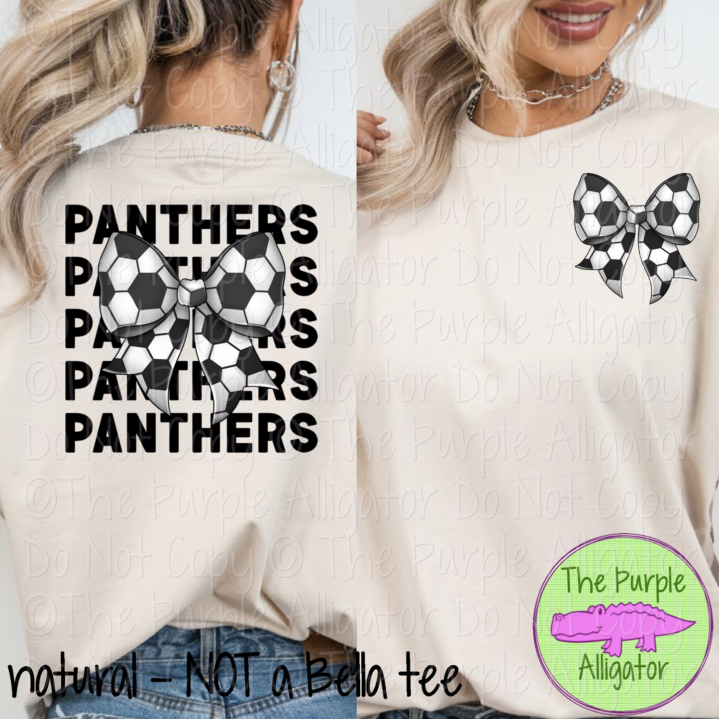 Panthers Stack Soccer Bow Front/Back Mascot School Spirit Wear Team Gear - CHOOSE YOUR TEXT COLOR - 0525 (d2f TPA)