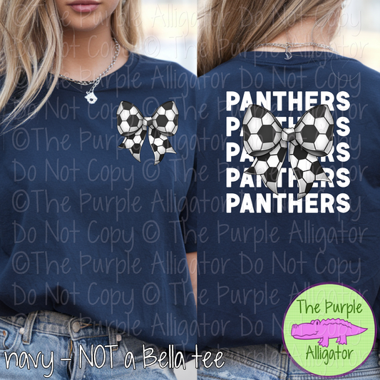Panthers Stack Soccer Bow Front/Back Mascot School Spirit Wear Team Gear - CHOOSE YOUR TEXT COLOR - 0525 (d2f TPA)