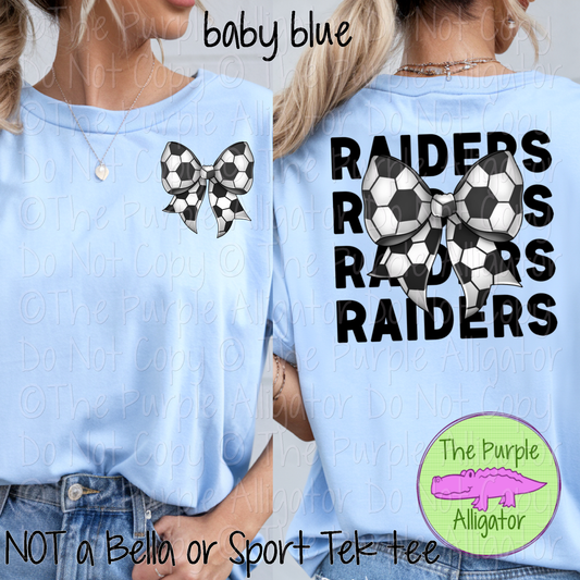 Raiders Stack Soccer Bow Front/Back Mascot School Spirit Wear Team Gear - CHOOSE YOUR TEXT COLOR - 0525 (d2f TPA)