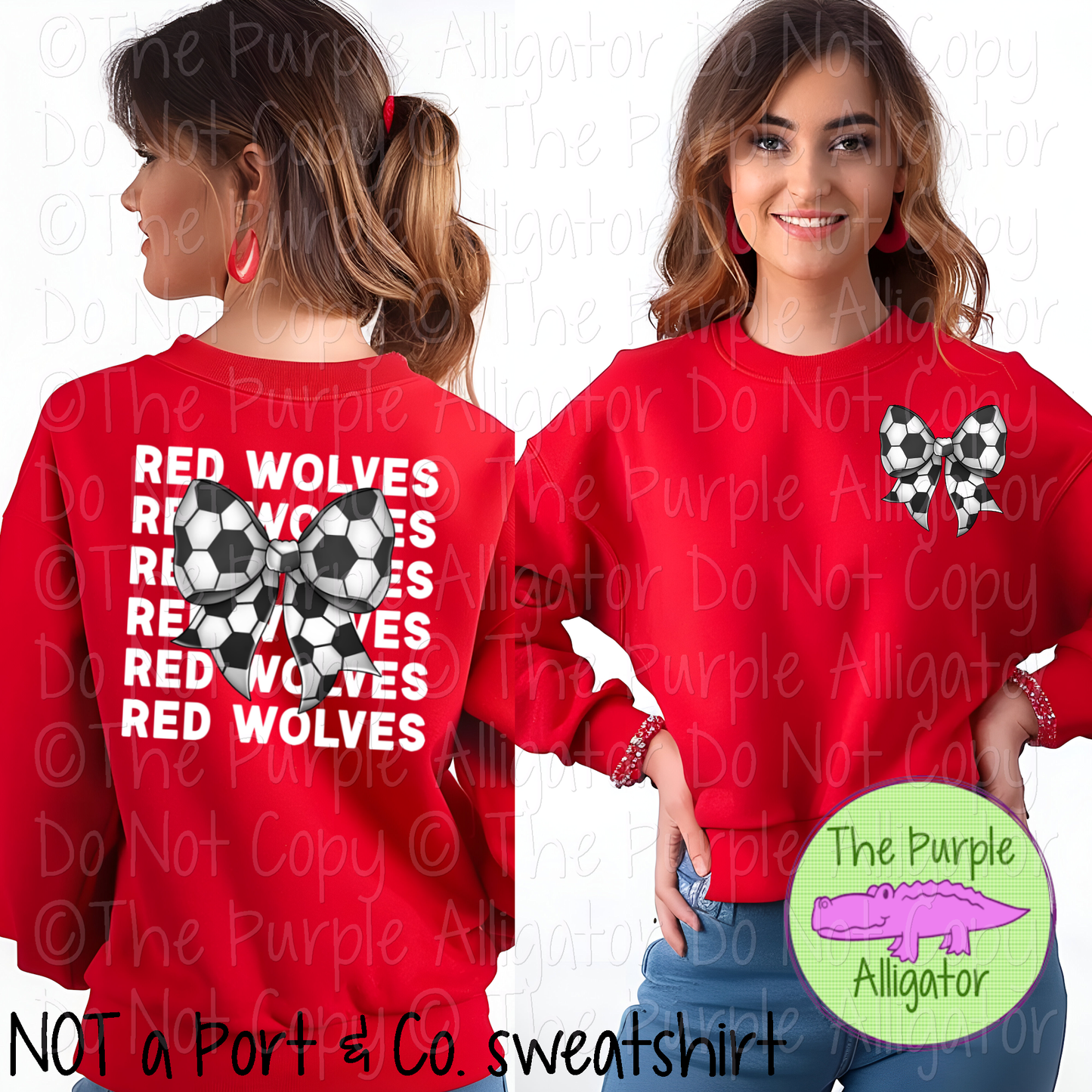Red Wolves Stack Soccer Bow Front/Back Mascot School Spirit Wear Team Gear - CHOOSE YOUR TEXT COLOR - 0525 (d2f TPA)