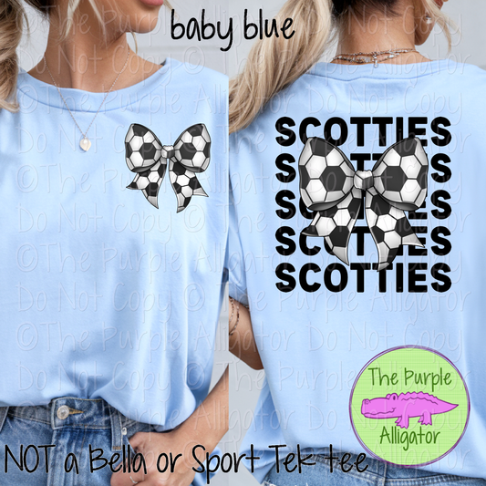 Scotties Stack Soccer Bow Front/Back Mascot School Spirit Wear Team Gear - CHOOSE YOUR TEXT COLOR - 0525 (d2f TPA)