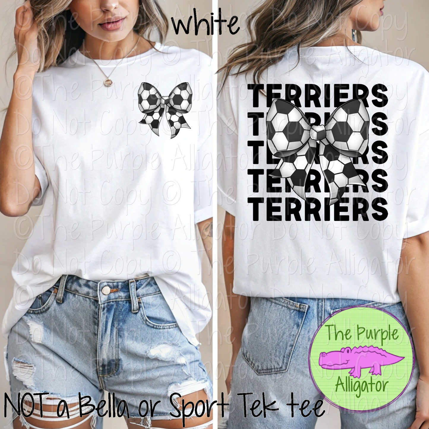 Terriers Stack Soccer Bow Front/Back Mascot School Spirit Wear Team Gear - CHOOSE YOUR TEXT COLOR - 0525 (d2f TPA)