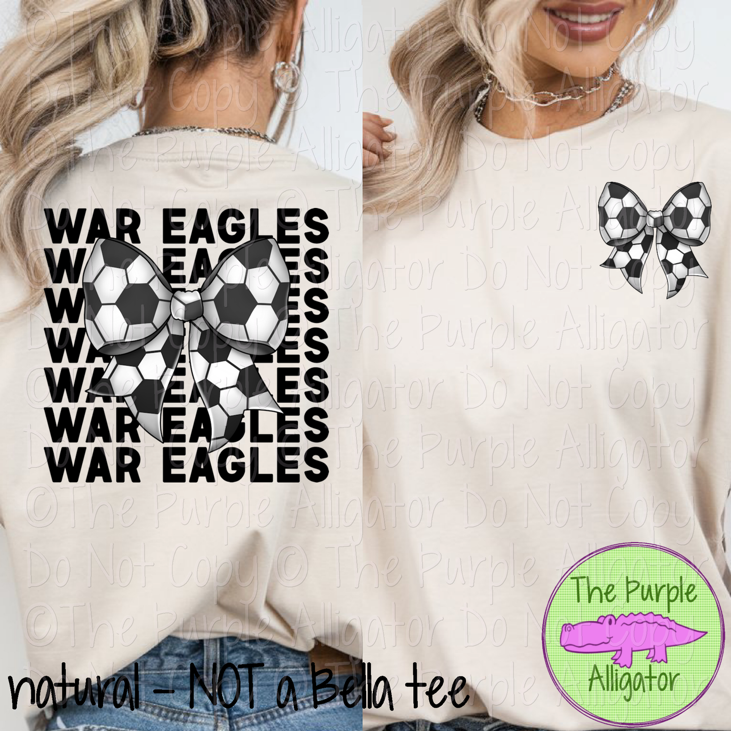 War Eagles Stack Soccer Bow Front/Back Mascot School Spirit Wear Team Gear - CHOOSE YOUR TEXT COLOR - 0525 (d2f TPA)