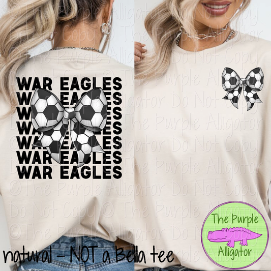 War Eagles Stack Soccer Bow Front/Back Mascot School Spirit Wear Team Gear - CHOOSE YOUR TEXT COLOR - 0525 (d2f TPA)