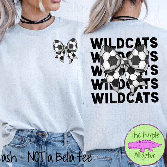 Wildcats Stack Soccer Bow Front/Back Mascot School Spirit Wear Team Gear - CHOOSE YOUR TEXT COLOR - 0525 (d2f TPA)
