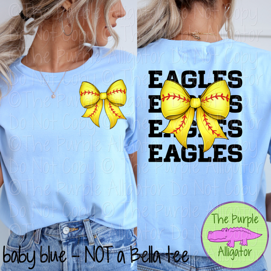 Eagles Stack Softball Bow Front/Back Mascot School Spirit Wear Team Gear - CHOOSE YOUR TEXT COLOR - 0625 (d2f TPA)