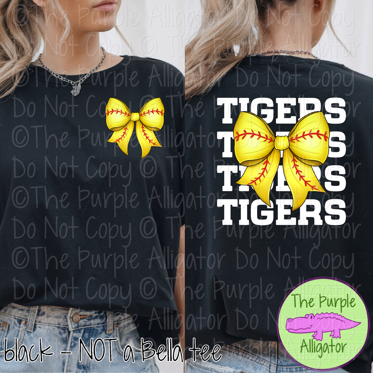 Tigers Stack Softball Bow Front/Back Mascot School Spirit Wear Team Gear - CHOOSE YOUR TEXT COLOR - 0625 (d2f TPA)