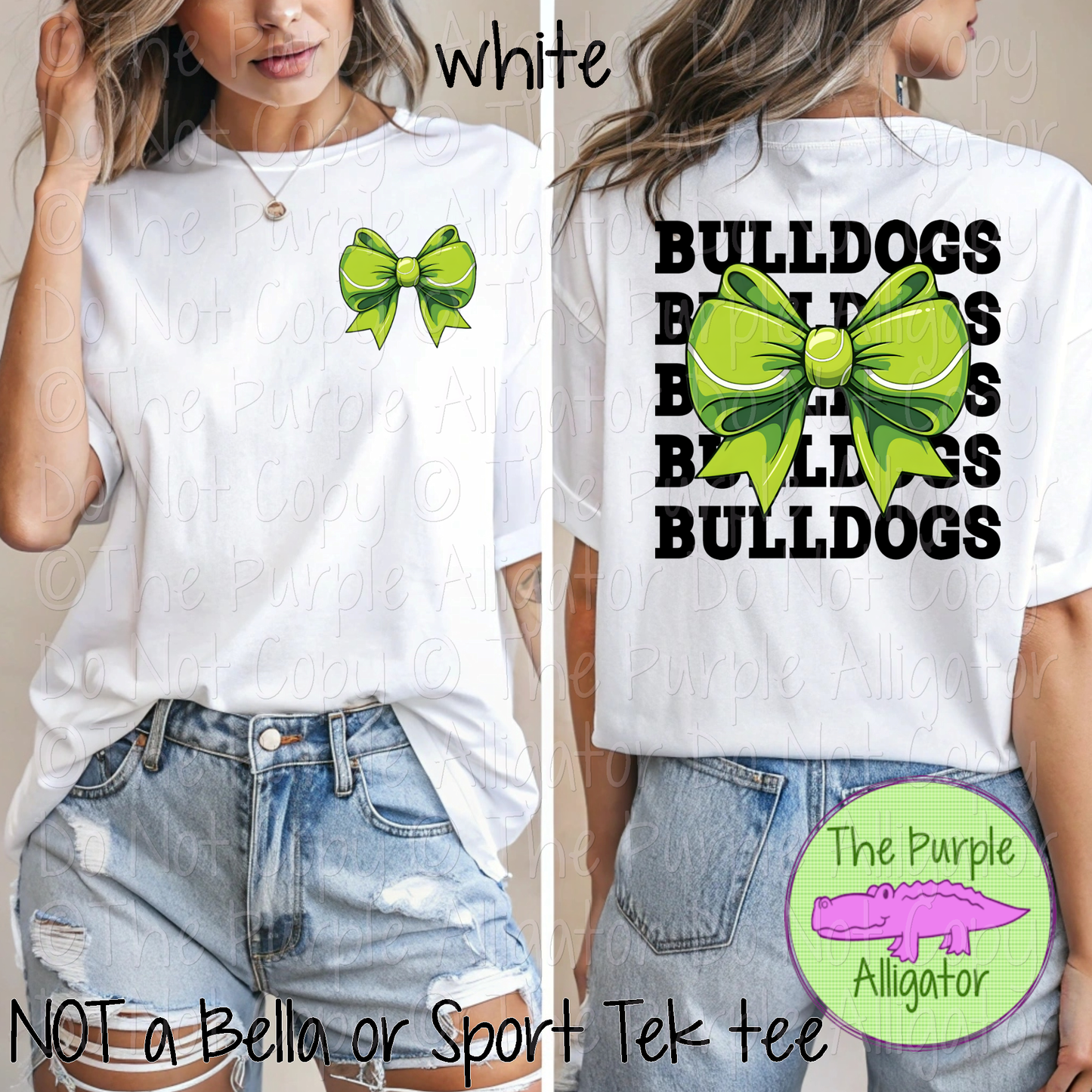 Bulldogs Stack Tennis Bow Front/Back Mascot School Spirit Wear Team Gear - CHOOSE YOUR TEXT COLOR - 0425 (d2f TPA)