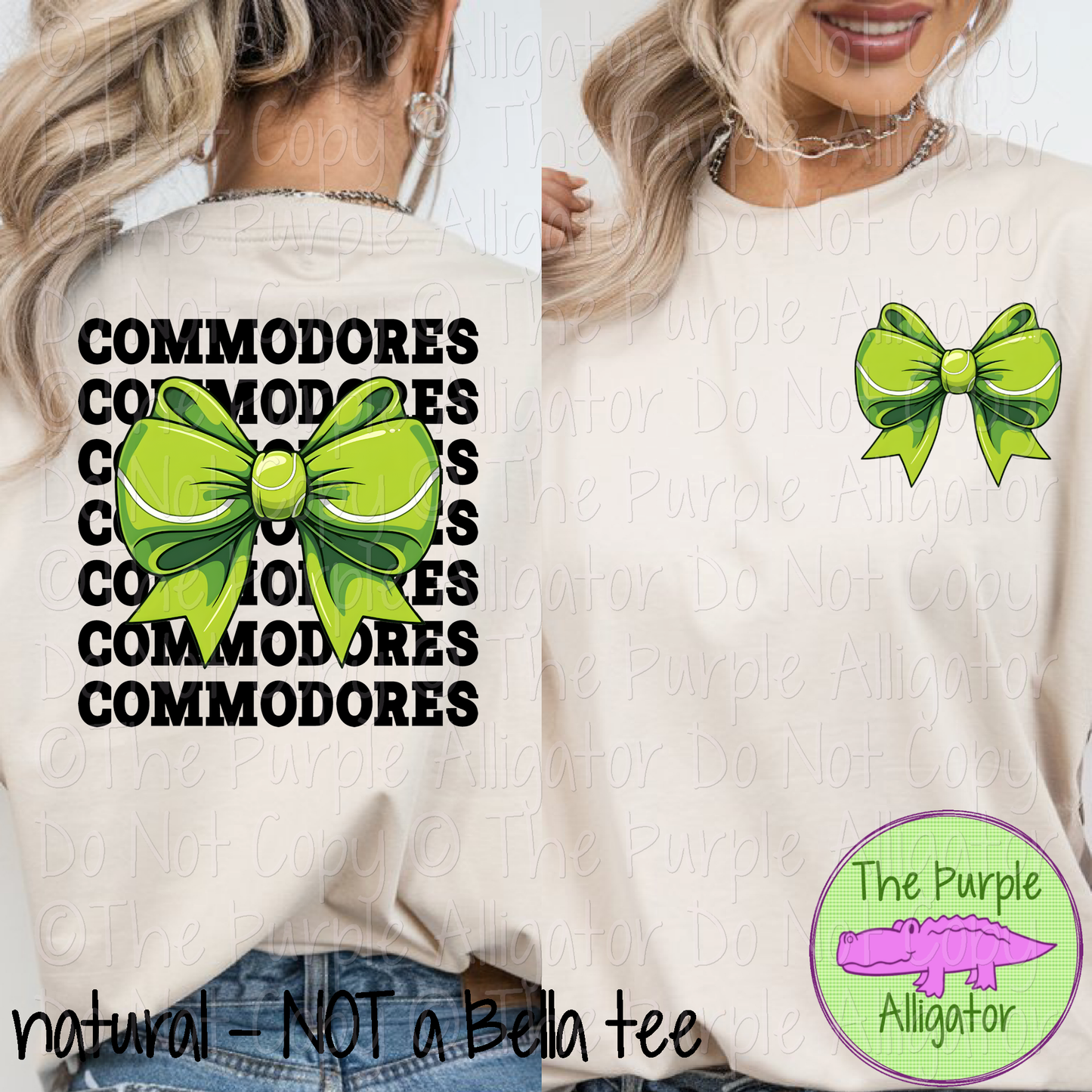 Commodores Stack Tennis Bow Front/Back Mascot School Spirit Wear Team Gear - CHOOSE YOUR TEXT COLOR - 0425 (d2f TPA)