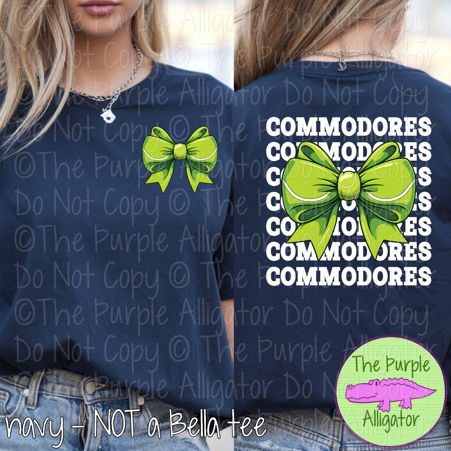 Commodores Stack Tennis Bow Front/Back Mascot School Spirit Wear Team Gear - CHOOSE YOUR TEXT COLOR - 0425 (d2f TPA)