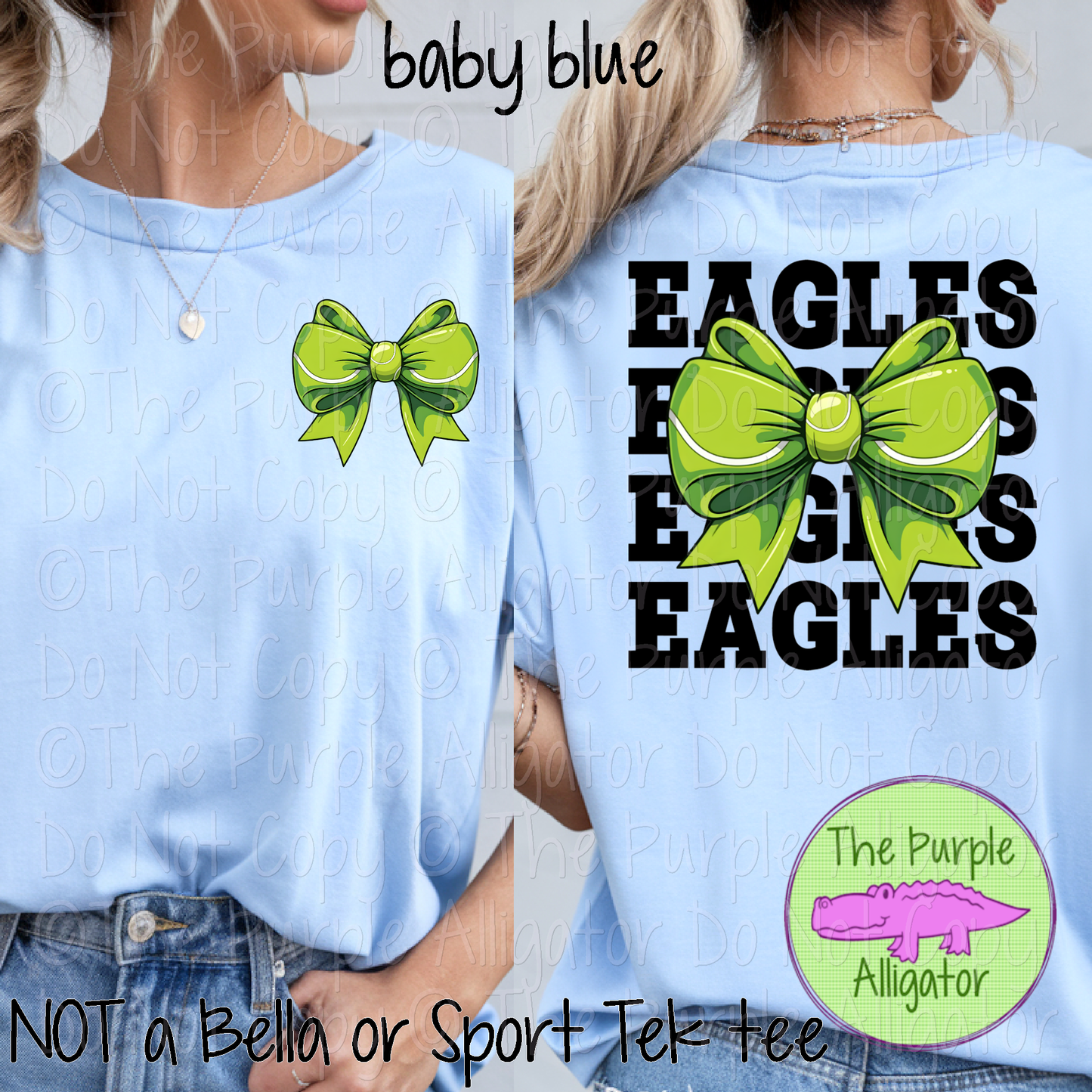 Eagles Stack Tennis Bow Front/Back Mascot School Spirit Wear Team Gear - CHOOSE YOUR TEXT COLOR - 0425 (d2f TPA)