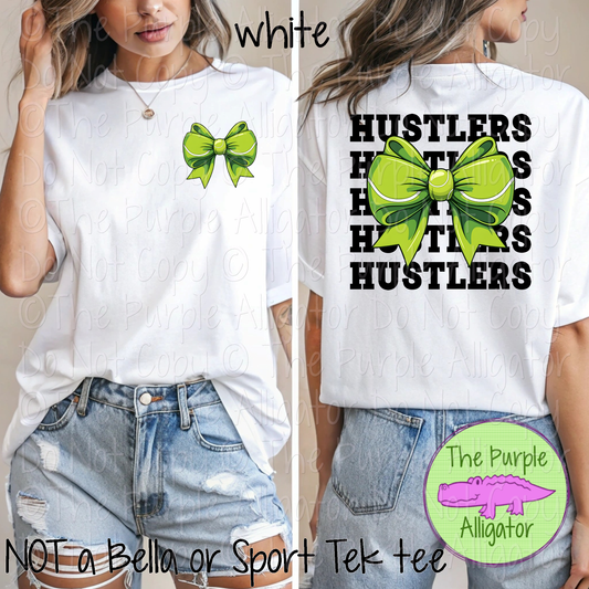 Hustlers Stack Tennis Bow Front/Back Mascot School Spirit Wear Team Gear - CHOOSE YOUR TEXT COLOR - 0425 (d2f TPA)