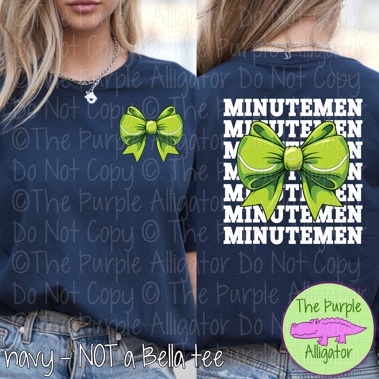 Minutemen Stack Tennis Bow Front/Back Mascot School Spirit Wear Team Gear - CHOOSE YOUR TEXT COLOR - 0425 (d2f TPA)