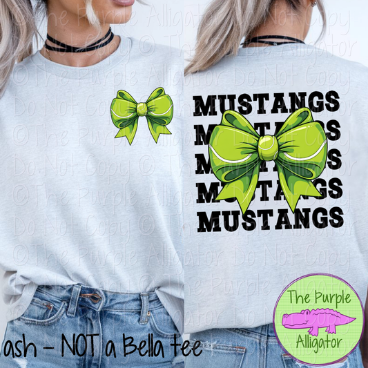 Mustangs Stack Tennis Bow Front/Back Mascot School Spirit Wear Team Gear - CHOOSE YOUR TEXT COLOR - 0425 (d2f TPA)
