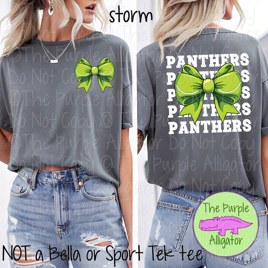 Panthers Stack Tennis Bow Front/Back Mascot School Spirit Wear Team Gear - CHOOSE YOUR TEXT COLOR - 0425 (d2f TPA)