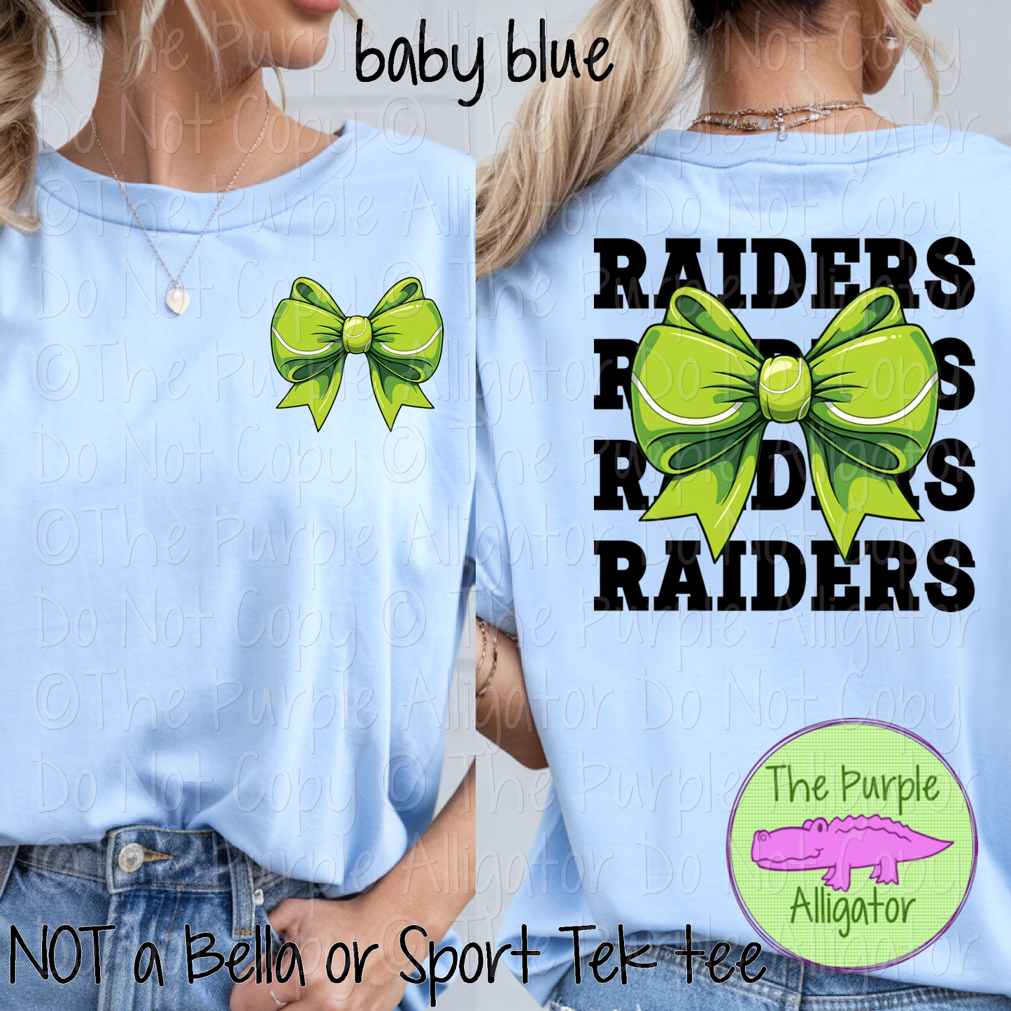 Raiders Stack Tennis Bow Front/Back Mascot School Spirit Wear Team Gear - CHOOSE YOUR TEXT COLOR - 0425 (d2f TPA)