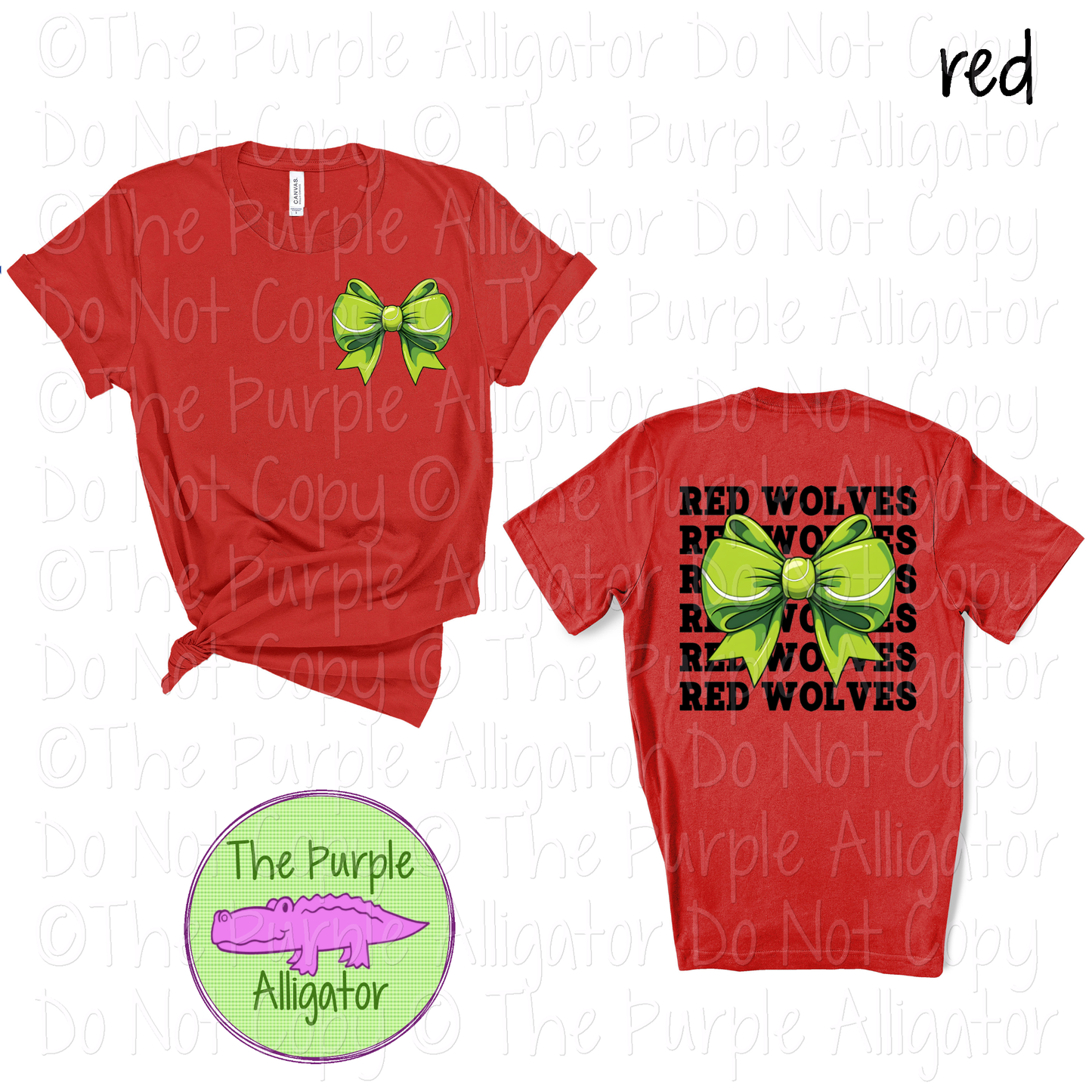 Red Wolves Stack Tennis Bow Front/Back Mascot School Spirit Wear Team Gear - CHOOSE YOUR TEXT COLOR - 0425 (d2f TPA)