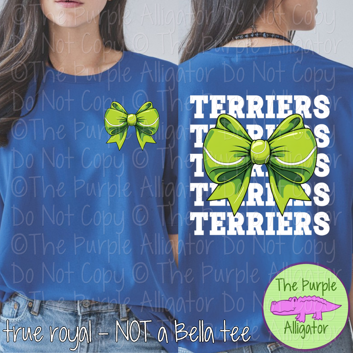Terriers Stack Tennis Bow Front/Back Mascot School Spirit Wear Team Gear - CHOOSE YOUR TEXT COLOR - 0425 (d2f TPA)