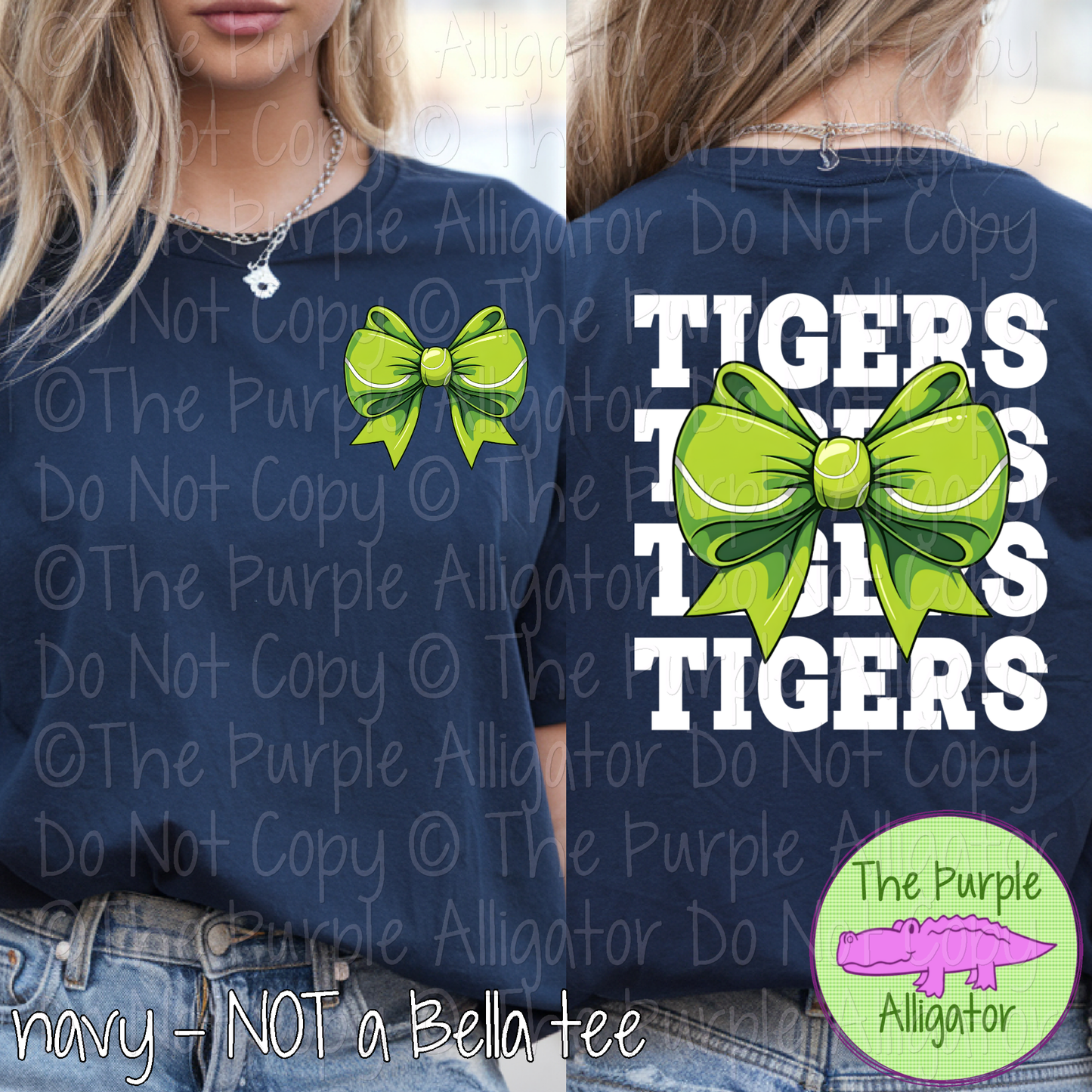 Tigers Stack Tennis Bow Front/Back Mascot School Spirit Wear Team Gear - CHOOSE YOUR TEXT COLOR - 0425 (d2f TPA)
