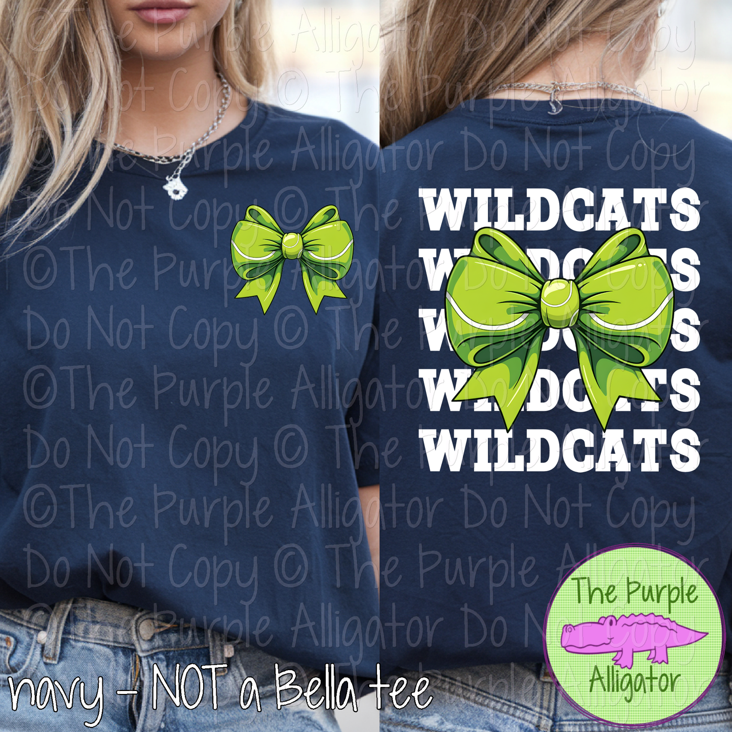 Wildcats Stack Tennis Bow Front/Back Mascot School Spirit Wear Team Gear - CHOOSE YOUR TEXT COLOR - 0425 (d2f TPA)
