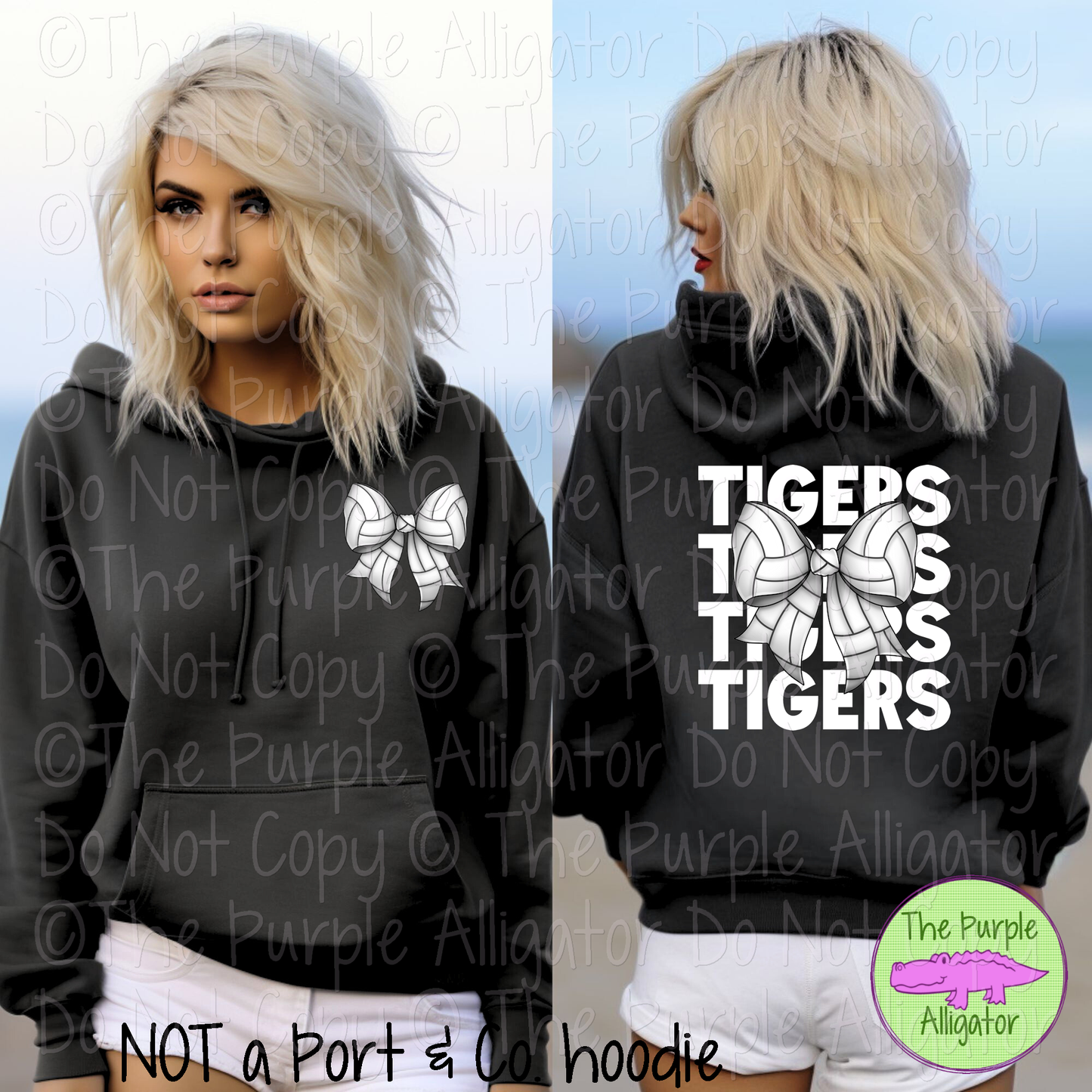 Tigers Stack Volleyball Bow Front/Back Mascot School Spirit Wear Team Gear - CHOOSE YOUR TEXT COLOR - 0425 (d2f TPA)