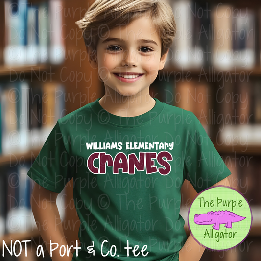 Williams Elementary Cranes Mascot Bounce – Custom Elementary School Spirit Wear Mascot Apparel 0726 TPA