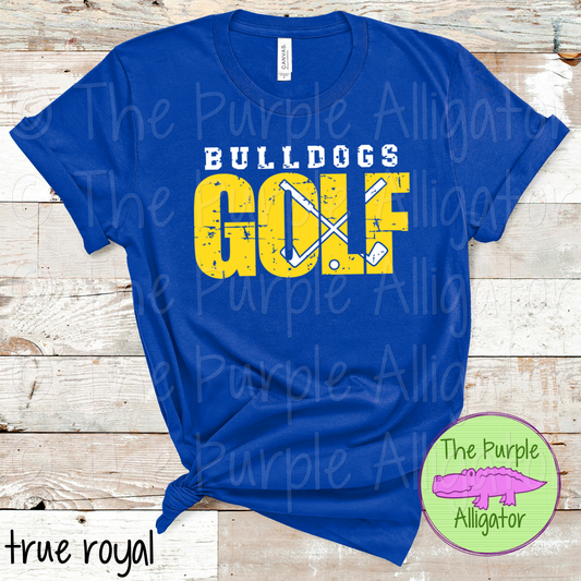 Bulldogs Golf DISTRESSED SC2 Mascot School Spirit - CHOOSE YOUR DESIGN COLORS (d2f TPA)