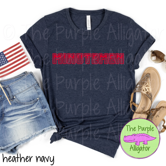 Minutemen T401 | Varsity Letter Retro Spirit Wear - CHOOSE YOUR TEXT COLOR 0725 (d2f TPA)