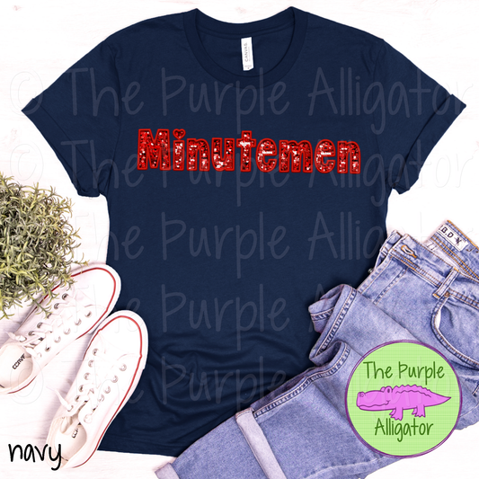 Minutemen TDR Sequins Faux Sequin Mascot School Spirit - CHOOSE YOUR SEQUIN COLOR (d2f TPA)