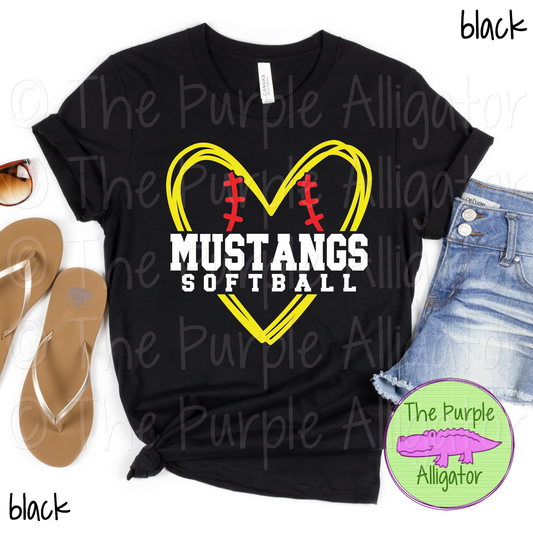 Mustangs Softball SC26 Mascot School Spirit - CHOOSE YOUR TEXT COLOR (d2f TPA)
