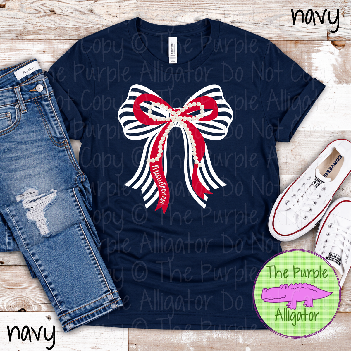 Minutemen Stripes & Pearls – Custom Two-Color Mascot Bow Spirit Wear 1026 TPA
