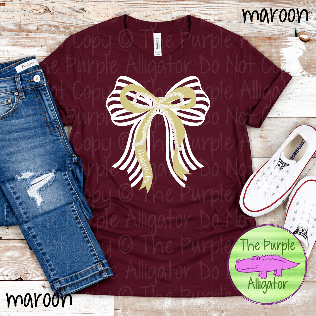 Mohawks Stripes & Pearls – Custom Two-Color Mascot Bow Spirit Wear 1026 TPA