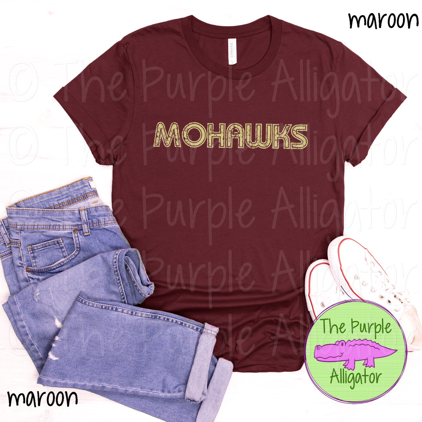 Mohawks MGIR Distressed Mascot School Spirit - CHOOSE YOUR TEXT COLOR  (d2f TPA)