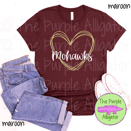 Mohawks Heart Frame Mascot School Spirit - CHOOSE YOUR DESIGN COLORS (d2f TPA)