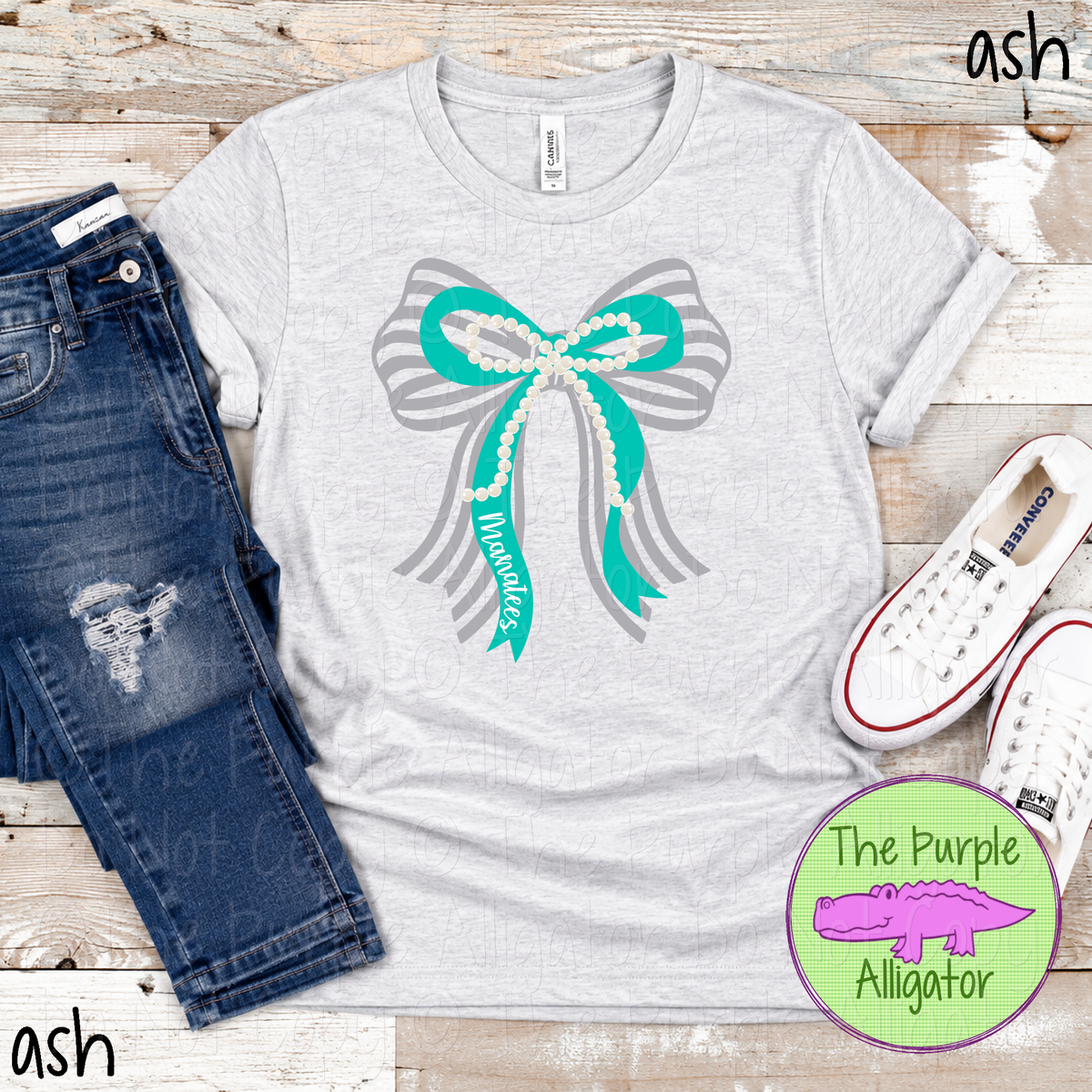Manatees Stripes & Pearls – Custom Two-Color Mascot Bow Spirit Wear 1026 TPA