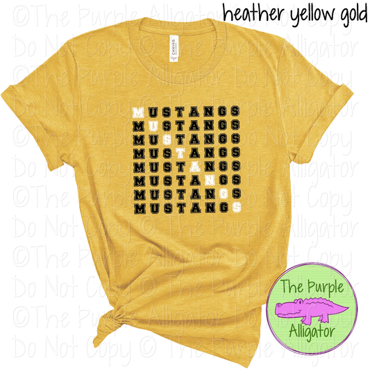 Mustangs 2 Color Stack Design | Custom Spirit Wear for Teachers, Students & Fans - CHOOSE YOUR DESIGN COLORS - 0725 (d2f TPA)