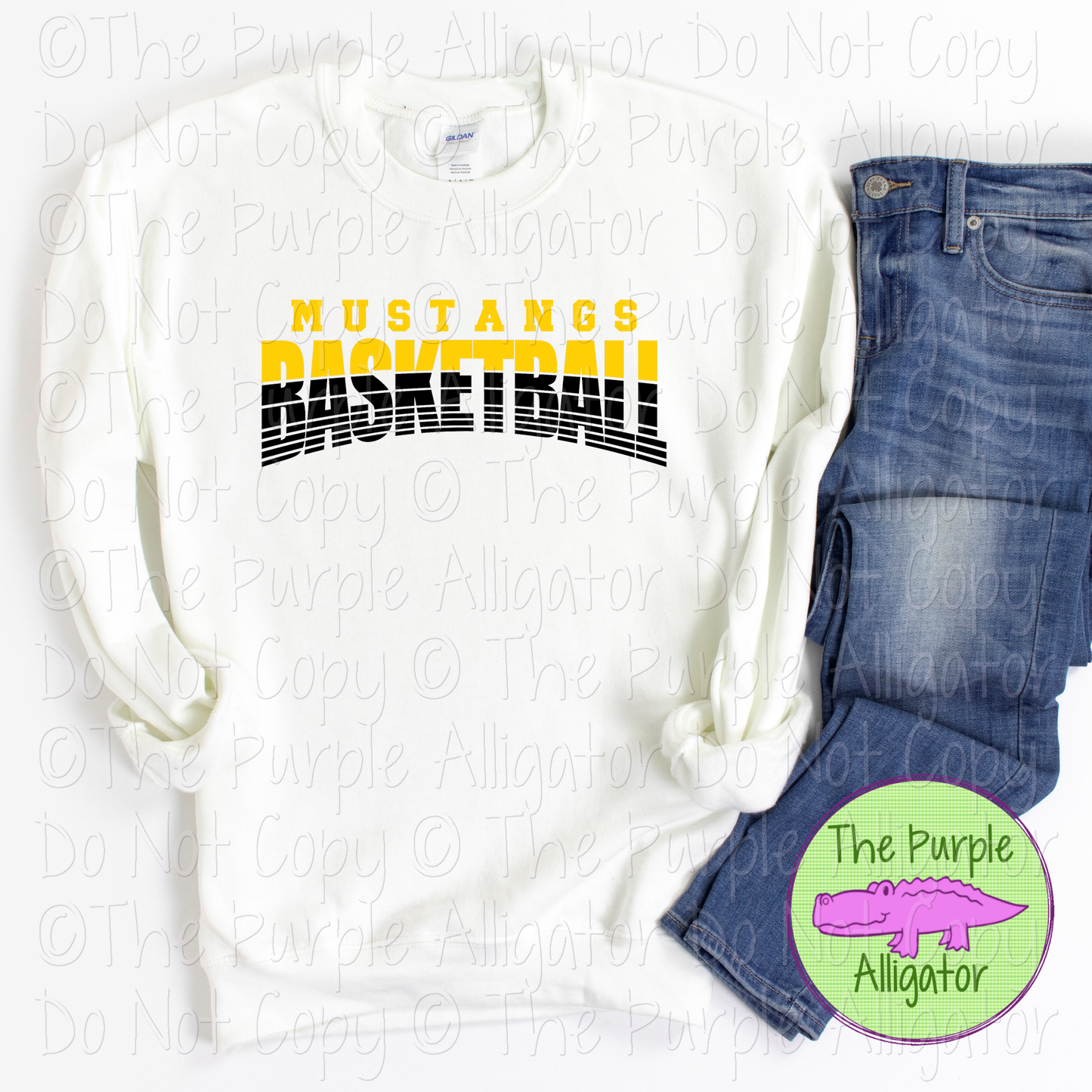 Mustangs Basketball 40 - Vintage Arch Custom Basketball Spirit Wear Mascot Apparel 0624 TPA