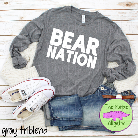 Bear Nation D-O – Modern All-Caps Mascot Nation Spirit Wear Design - CHOOSE YOUR TEXT COLOR 0924 (d2f TPA)