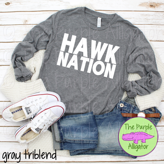 Hawk Nation D-O – Modern All-Caps Mascot Nation Spirit Wear Design - CHOOSE YOUR TEXT COLOR 0924 (d2f TPA)