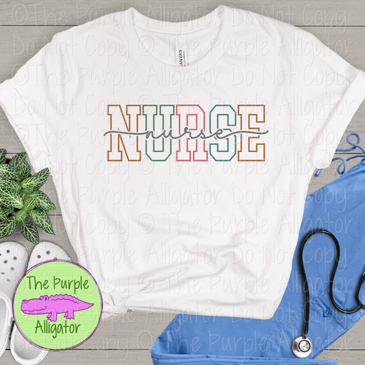 Nurse Varsity Script - Choose Colorful or White - 0124 (d2f TBADF)