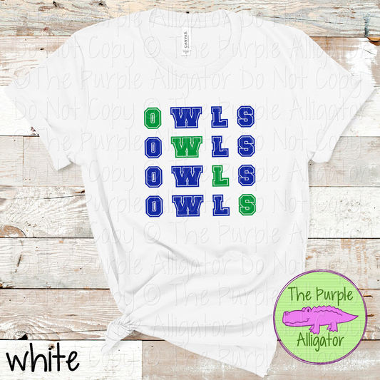 Owls 2 Color Stack Design | Custom Spirit Wear for Teachers, Students & Fans - CHOOSE YOUR DESIGN COLORS - 0725 (d2f TPA)