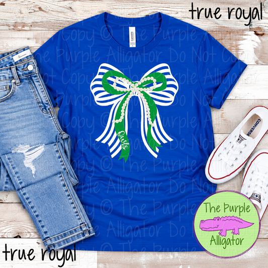 Owls Stripes & Pearls – Custom Two-Color Mascot Bow Spirit Wear 1026 TPA