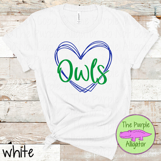 Owls Heart Frame | Custom Two-Color School & Mascot Spirit Wear 1026 TPA