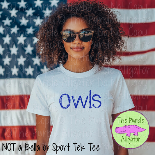Owls Distorted | Bold Brush Stroke Spirit Wear Design – Rough Distorted Mascot Style | CHOOSE YOUR TEXT COLOR - 0825 (d2f TPA)