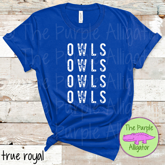 Owls Grunge Stack Mascot School Spirit - CHOOSE YOUR DESIGN COLOR (d2f TPA)