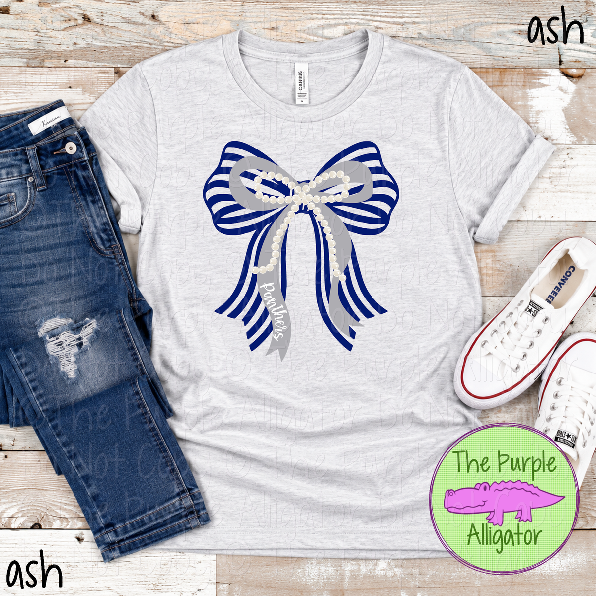 Panthers Stripes & Pearls – Custom Two-Color Mascot Bow Spirit Wear 1026 TPA