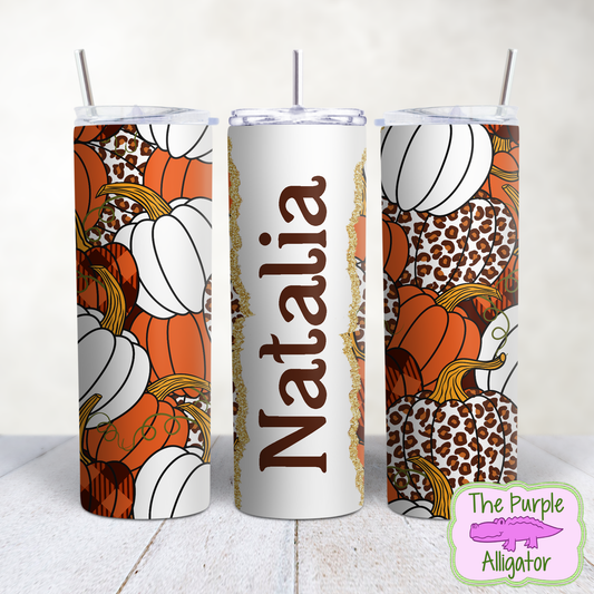 Patterned Pumpkins 83 Gold Glitter Name Personalized (TWD) 20oz Tumbler
